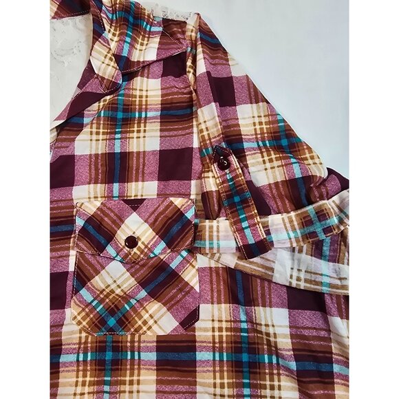 Womens Plus Size Plaid Button-Up Shirt Lace Back Size 2X Pockets - Picture 15 of 15